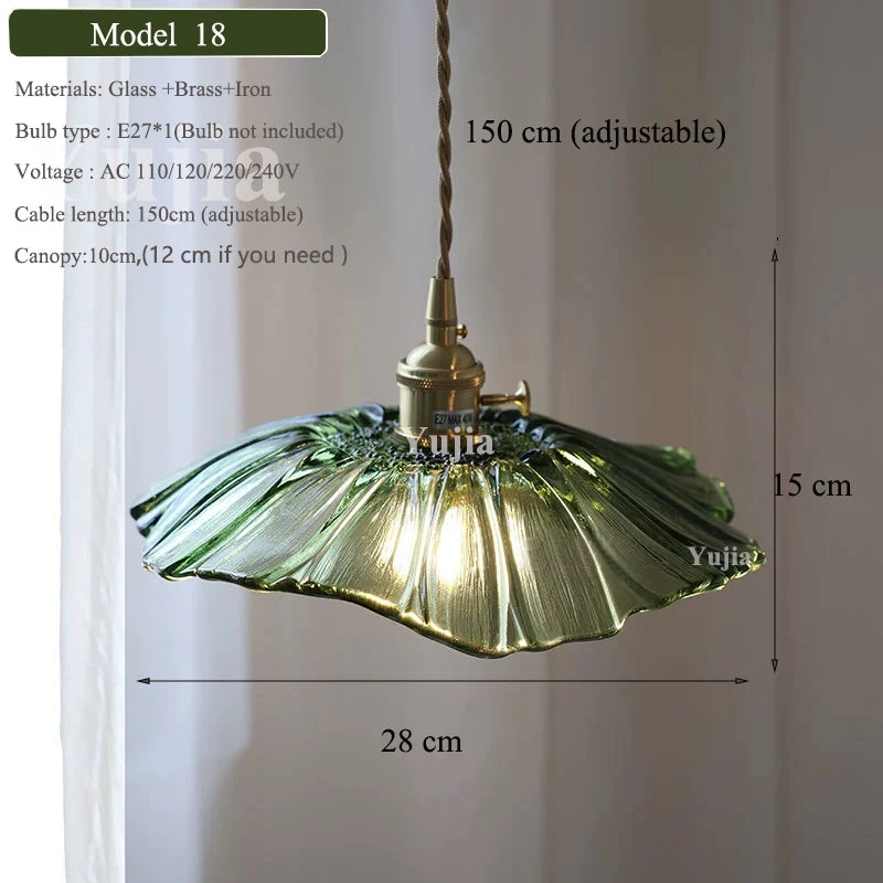 Multi Style Green Glass Pendant Light Vintage Light Fixtures Modern Chandelier Lamp for Kitchen Island