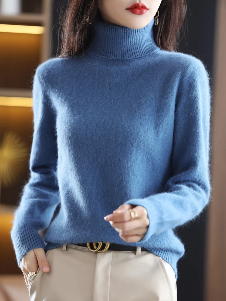LHZSYY Mink Cashmere Turtleneck Sweater for Women Warm
