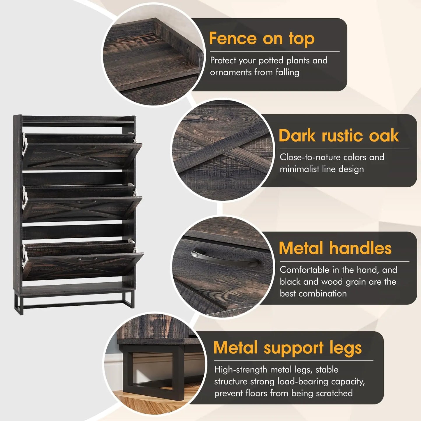 Modern Shoe Cabinet with 3 Flip Drawers for Entryway Storage