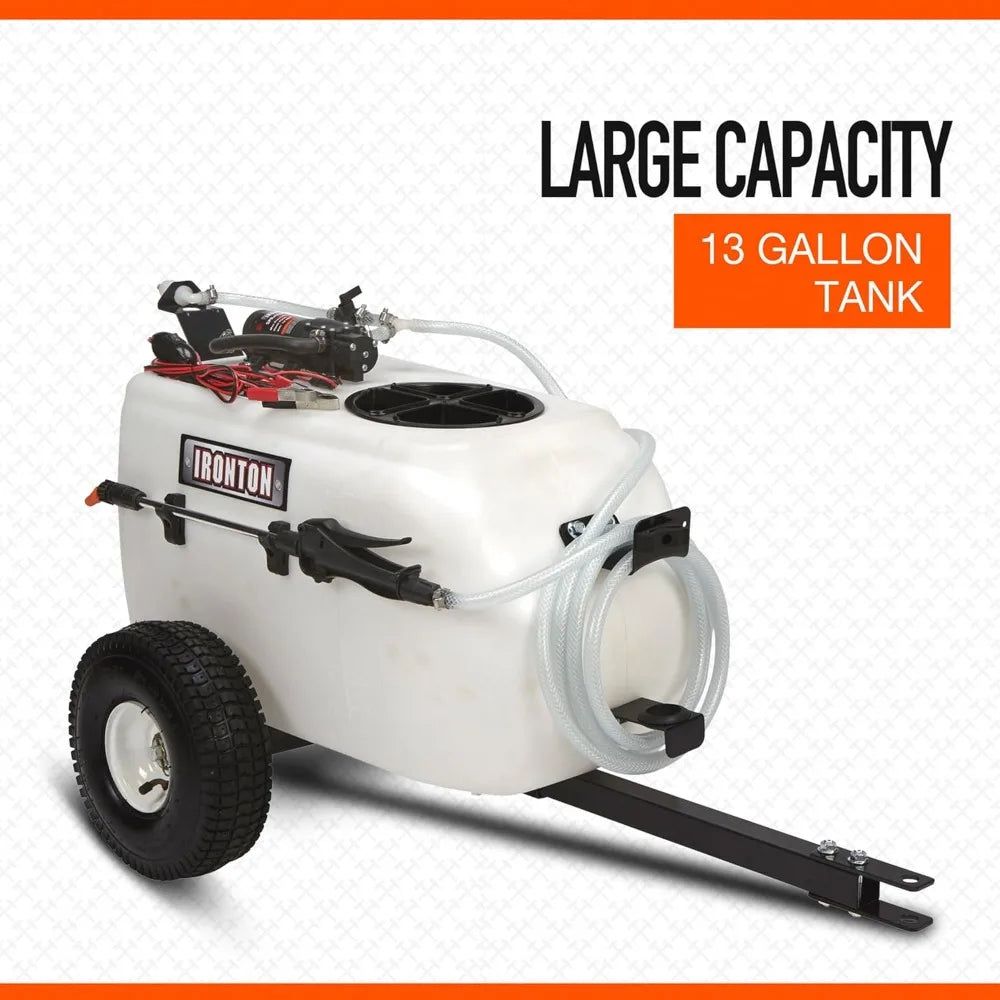 Tow-Behind Trailer Broadcast and Spot Sprayer 13 Gallon Capacity 1 GPM 12 Volt DC