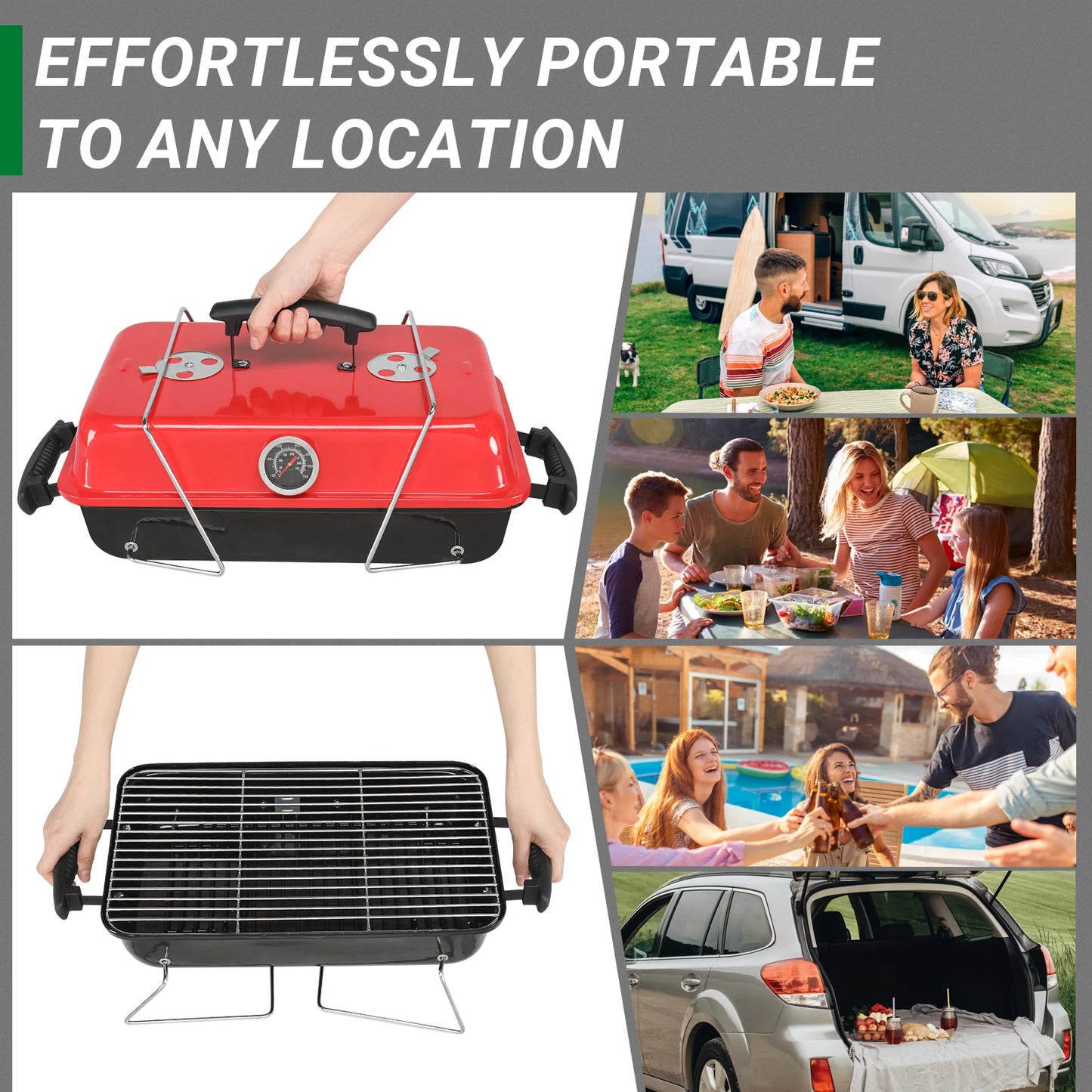 Portable Charcoal Grill for Outdoor Cooking and Picnics