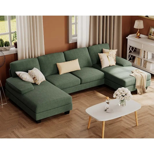 U Shaped Corduroy Sectional Sofa For Modern Living Room