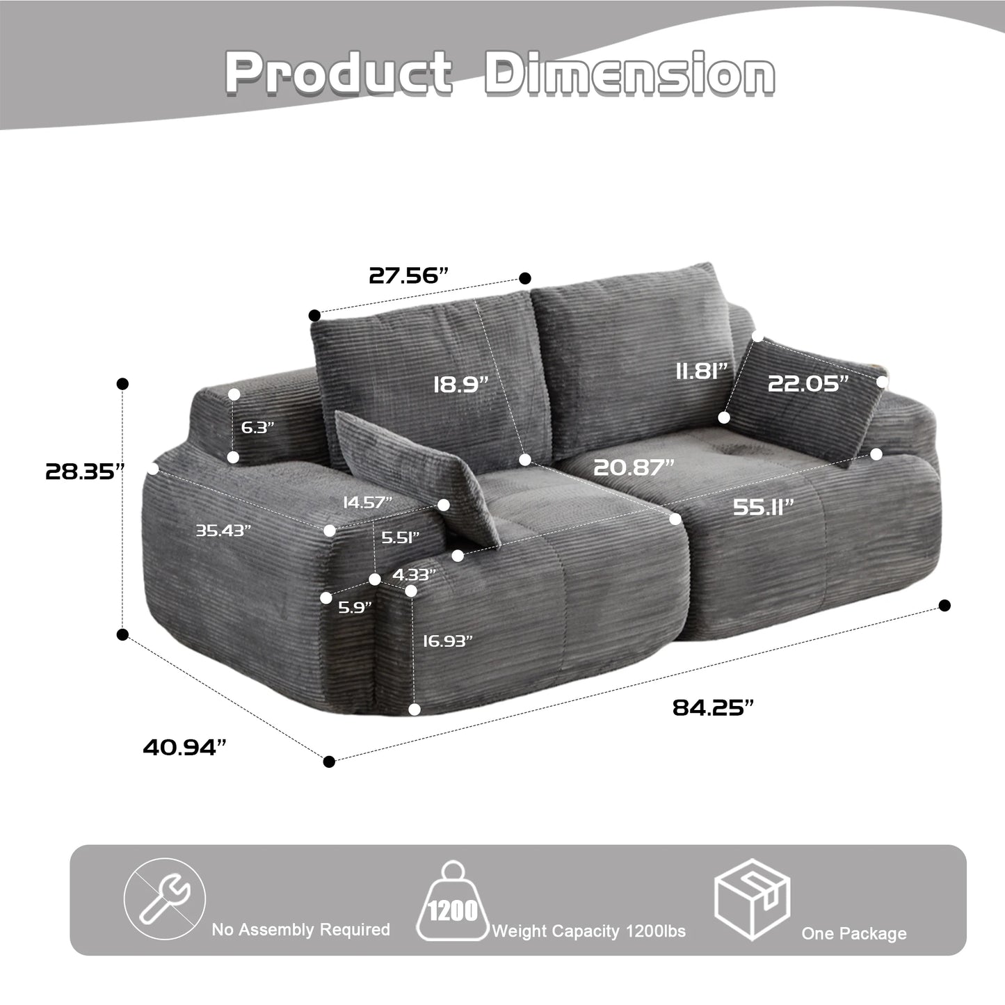 CN Zhejiang Modern Memory Foam Compressed Sofa Corduroy Sectional Couch For Living Room No Assembly Required