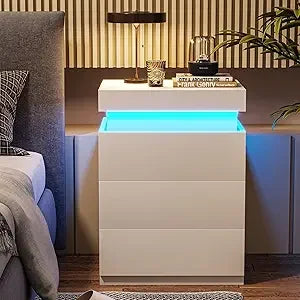 Modern Nightstand with Charging Station and LED Lighting Options