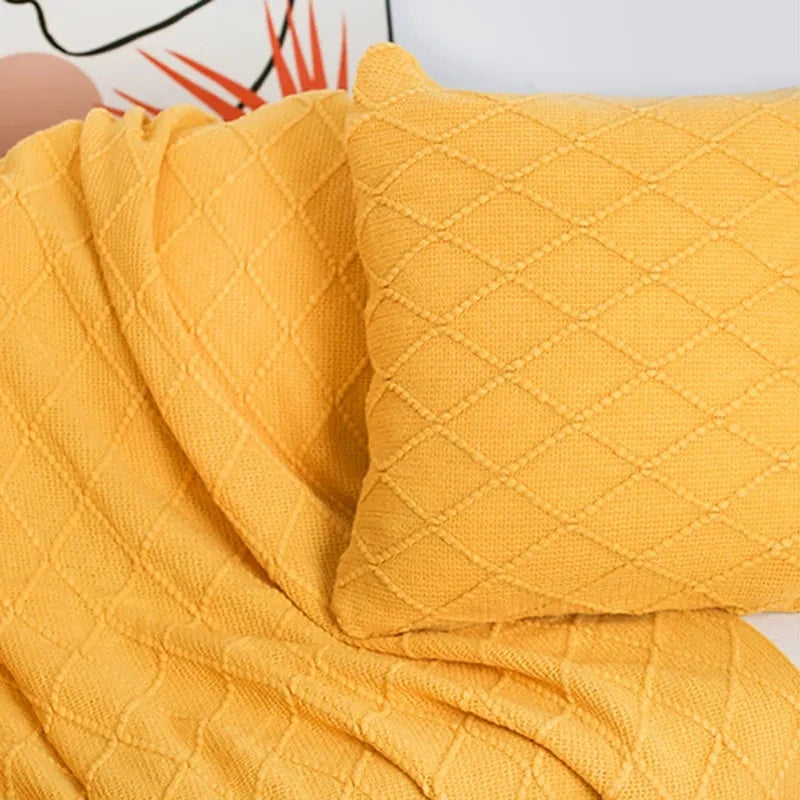 Nordic Knitted TV Blanket with Tassels Soft Fleece Throw Shawl for Sofa and Bed End Decor