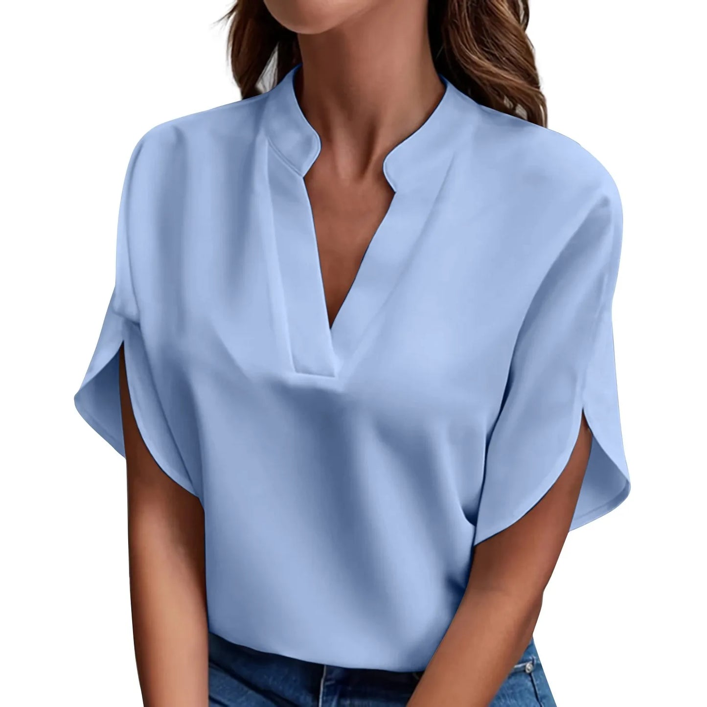CN Guangdong Summer V Neck Loose Blouse for Women