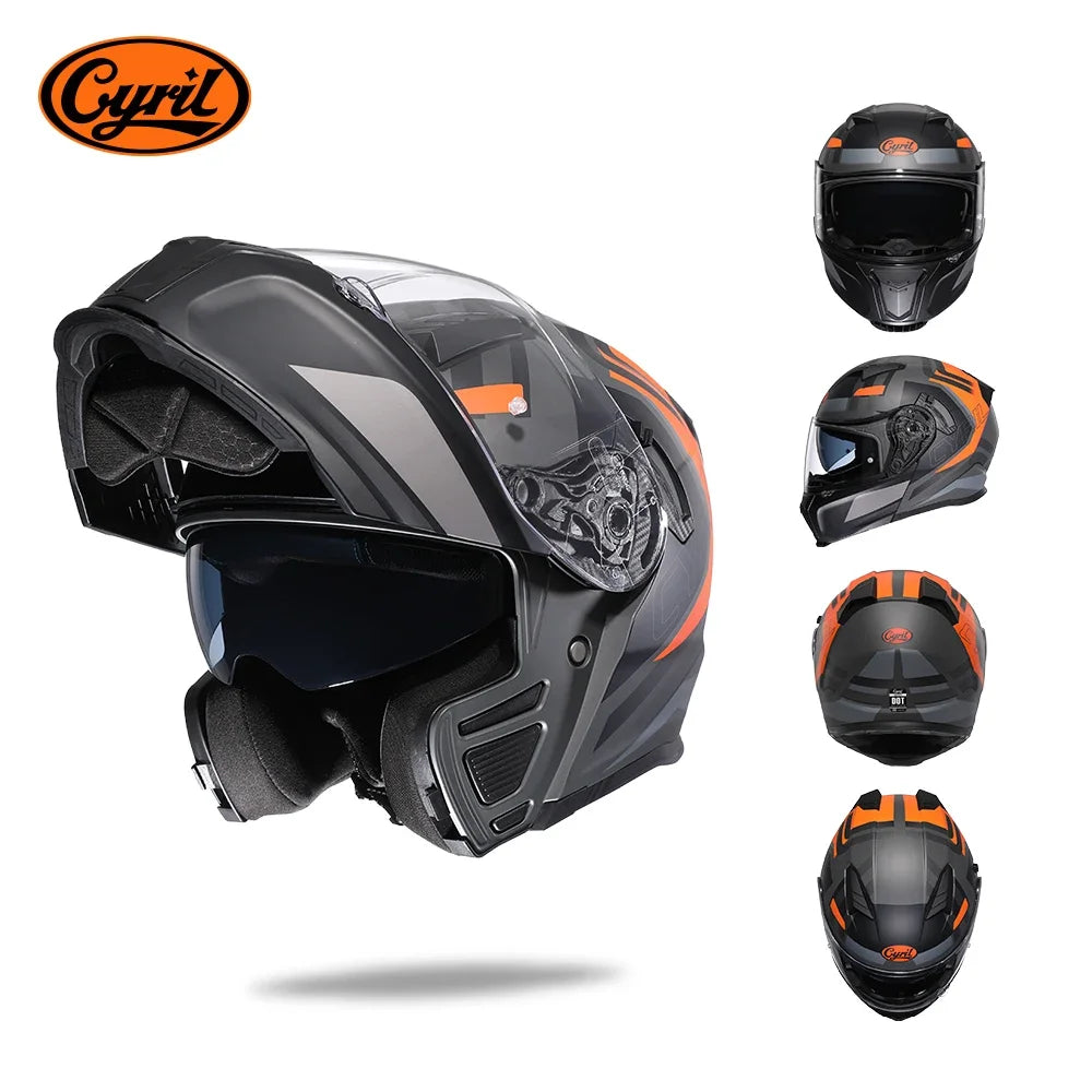 CYRIL Dual Visor Modular Motorcycle Helmet DOT Approved