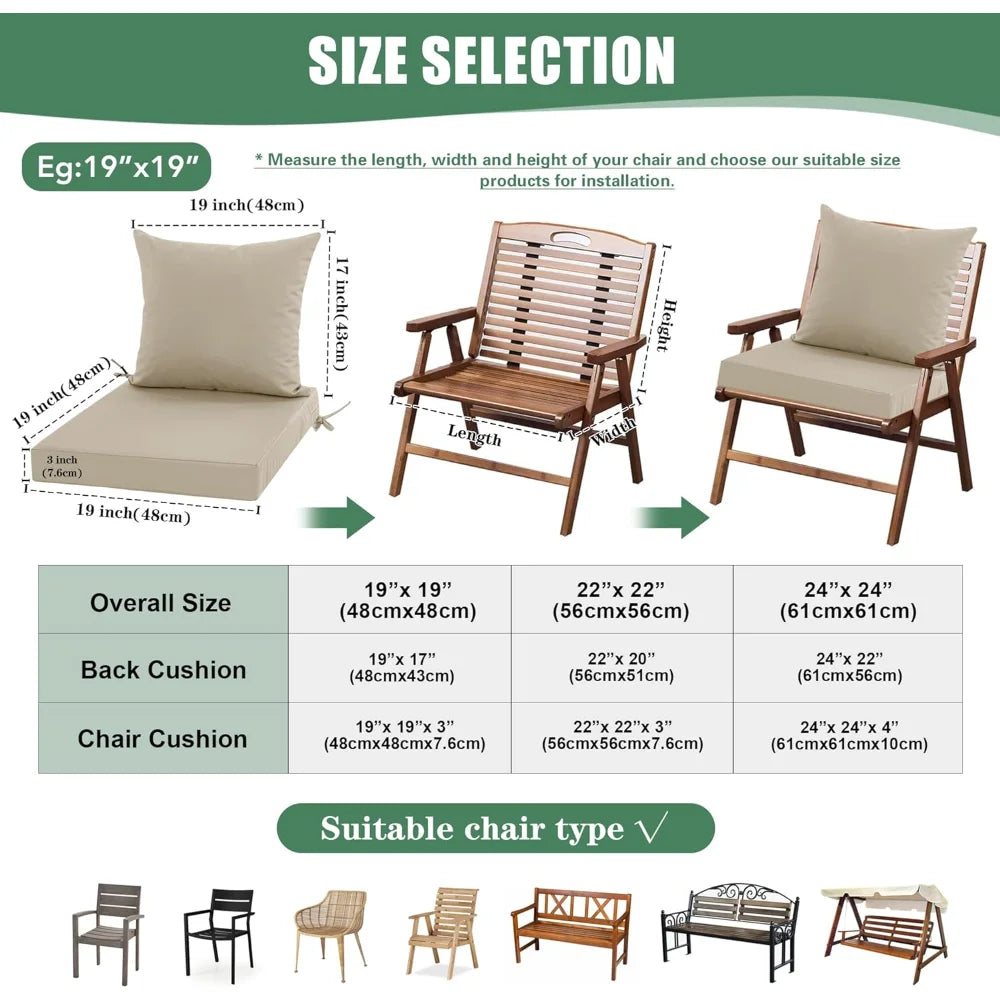 Outdoor Chair Cushions Set of 4 Waterproof Backrest and Deep Seat Cushion Set for Patio Furniture