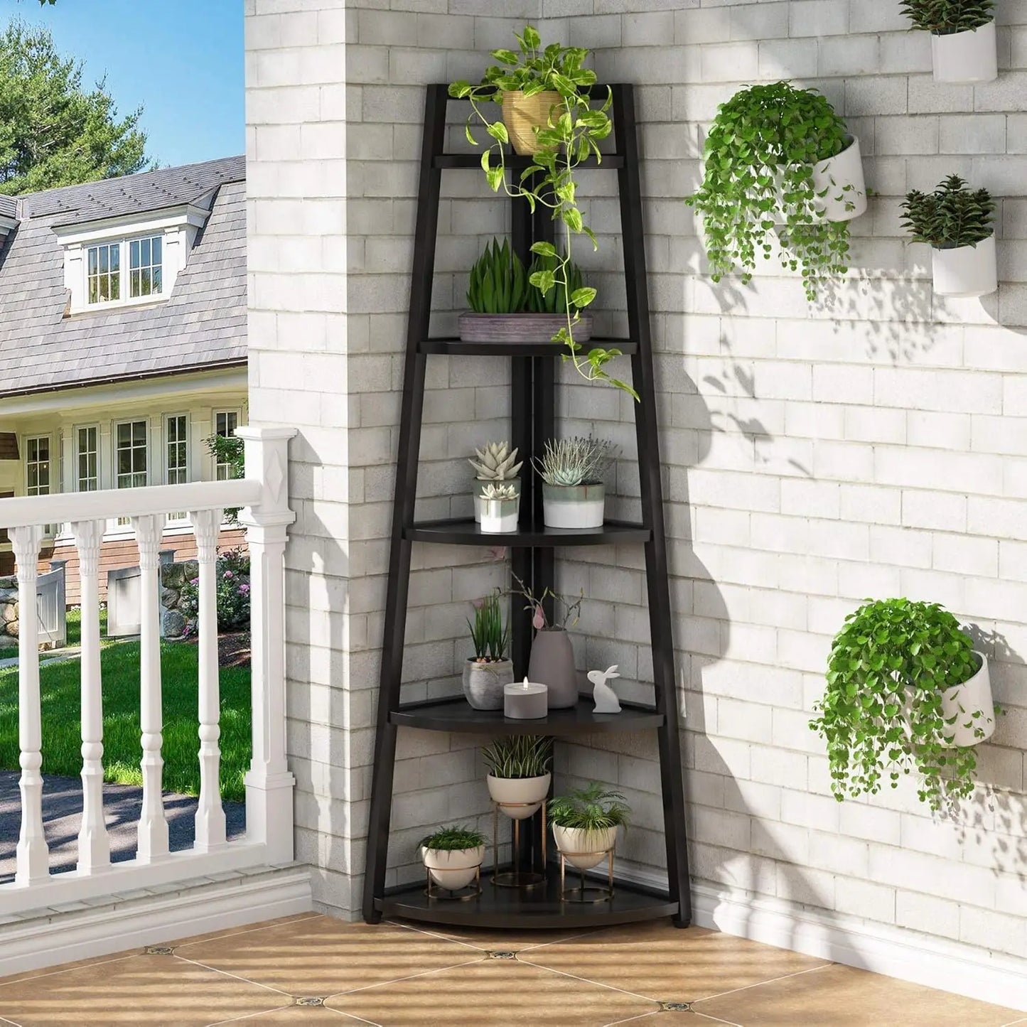 LITTLE TREE 5 Tier Corner Bookshelf And Bookcase Living Room