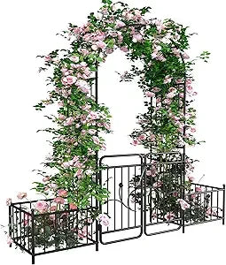 Garden Arbor With Gate And Planter Boxes For Climbing