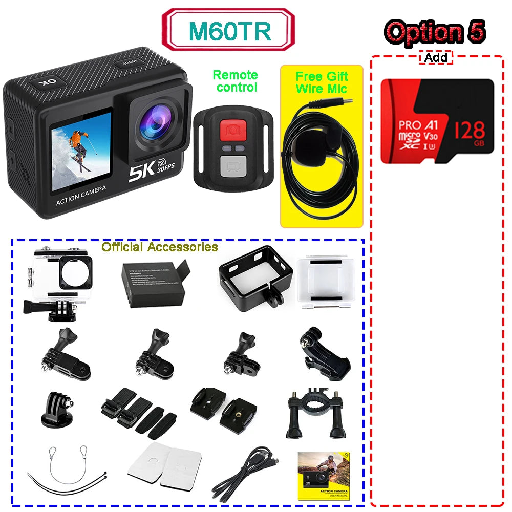 5K Action Camera with Dual Screen and Waterproof Design
