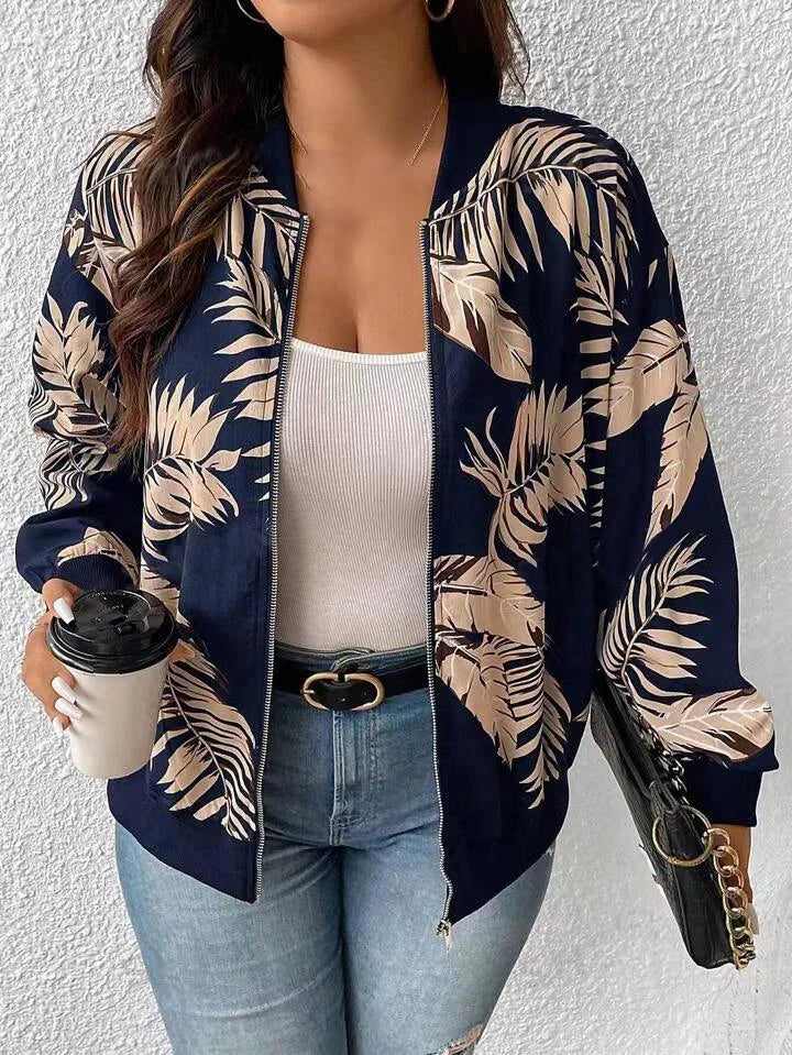 Plus Size Women's Printed Zip Jacket for Stylish Comfort