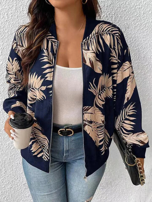 Plus Size Women's Printed Zip Jacket for Stylish Comfort