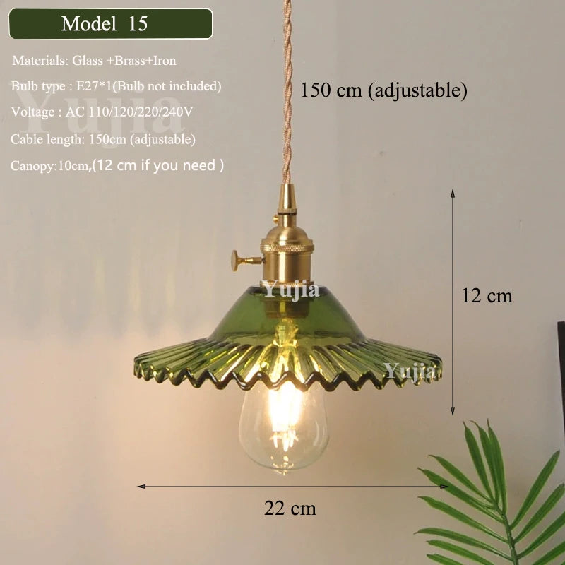 Multi Style Green Glass Pendant Light Vintage Light Fixtures Modern Chandelier Lamp for Kitchen Island