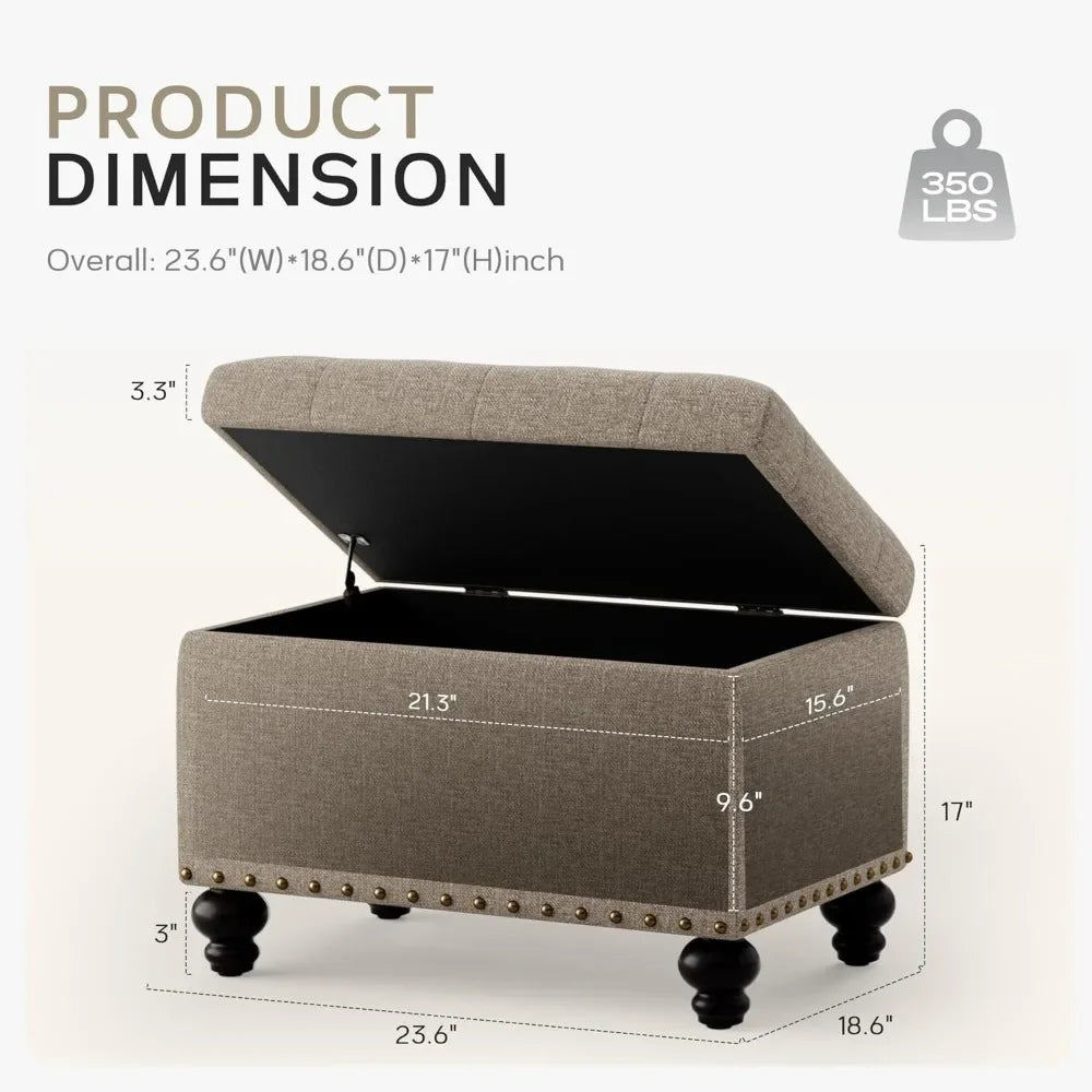 HUANZHUANG Upholstered Storage Ottoman With Button Tufting