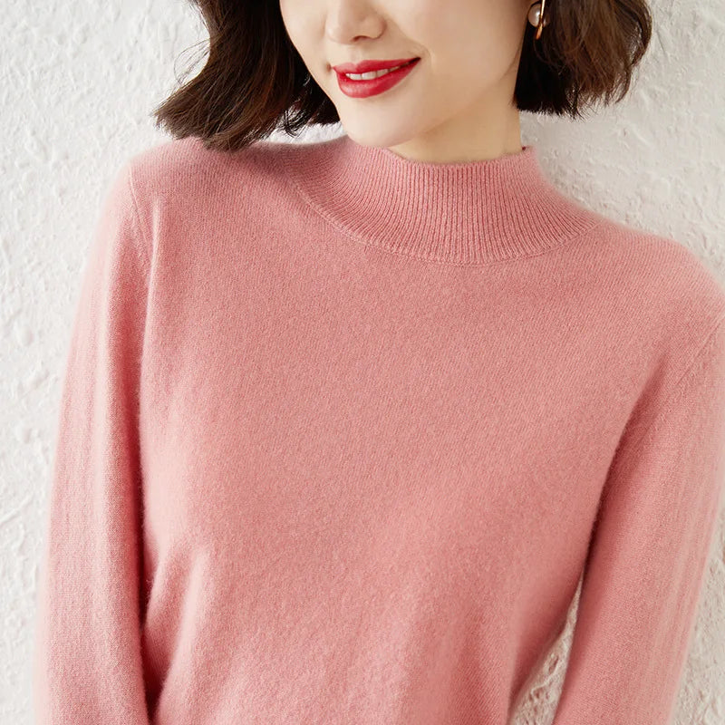 Kannisak Women Half High Collar Knit Sweater Long Sleeve