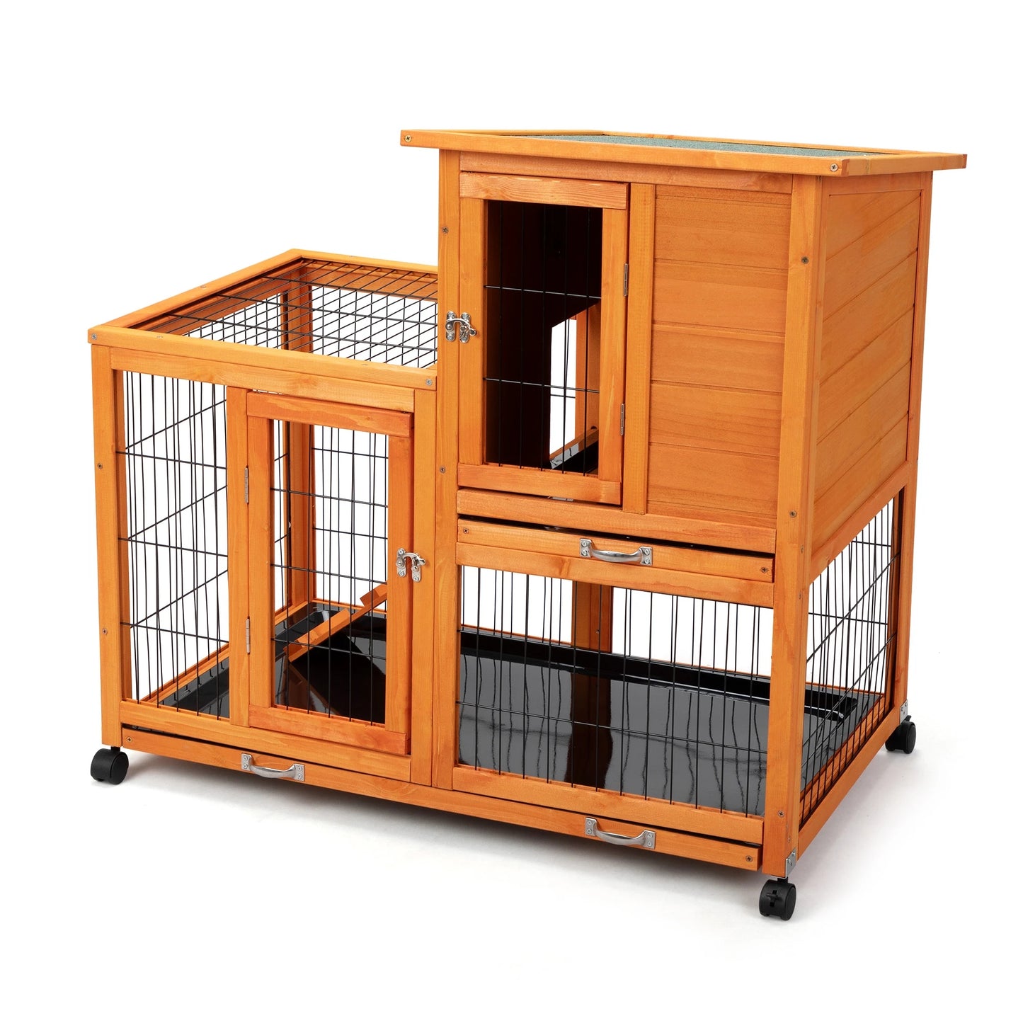 Detachable Rabbit Hutch With Removable Tray And Rolling Casters