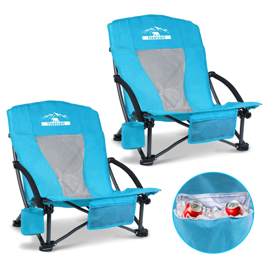 Tisetrail Portable Beach Chair With Cooler Bag Cup Holder