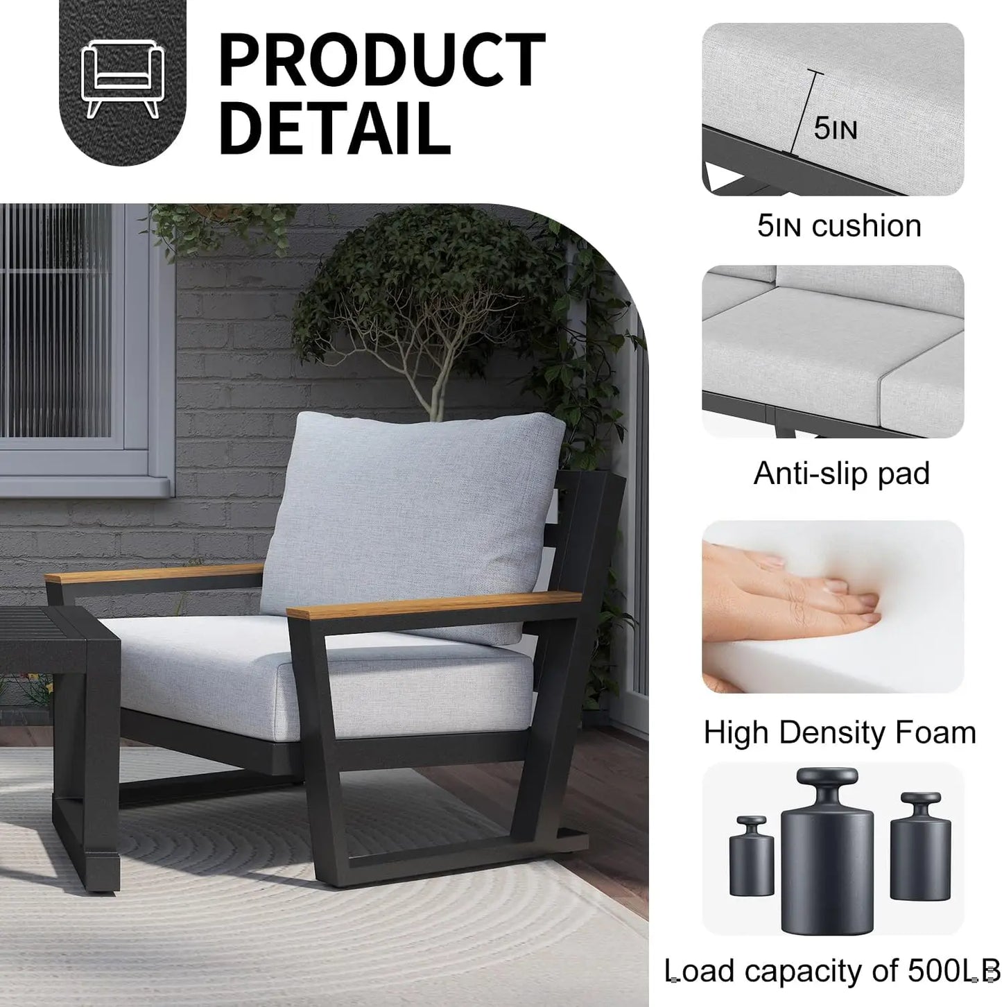 General Aluminum Outdoor Sofa 4 Seats Set With Coffee Table