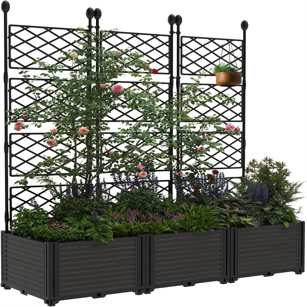 HiMISS Plastic Plant Box With Metal Trellis Bed Outdoor