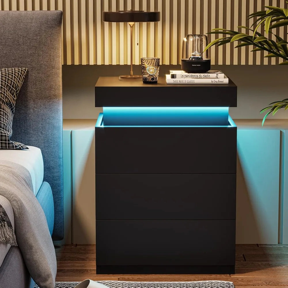 Modern Nightstand with Charging Station and LED Lighting Options