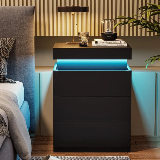 Modern Nightstand with Charging Station and LED Lighting Options