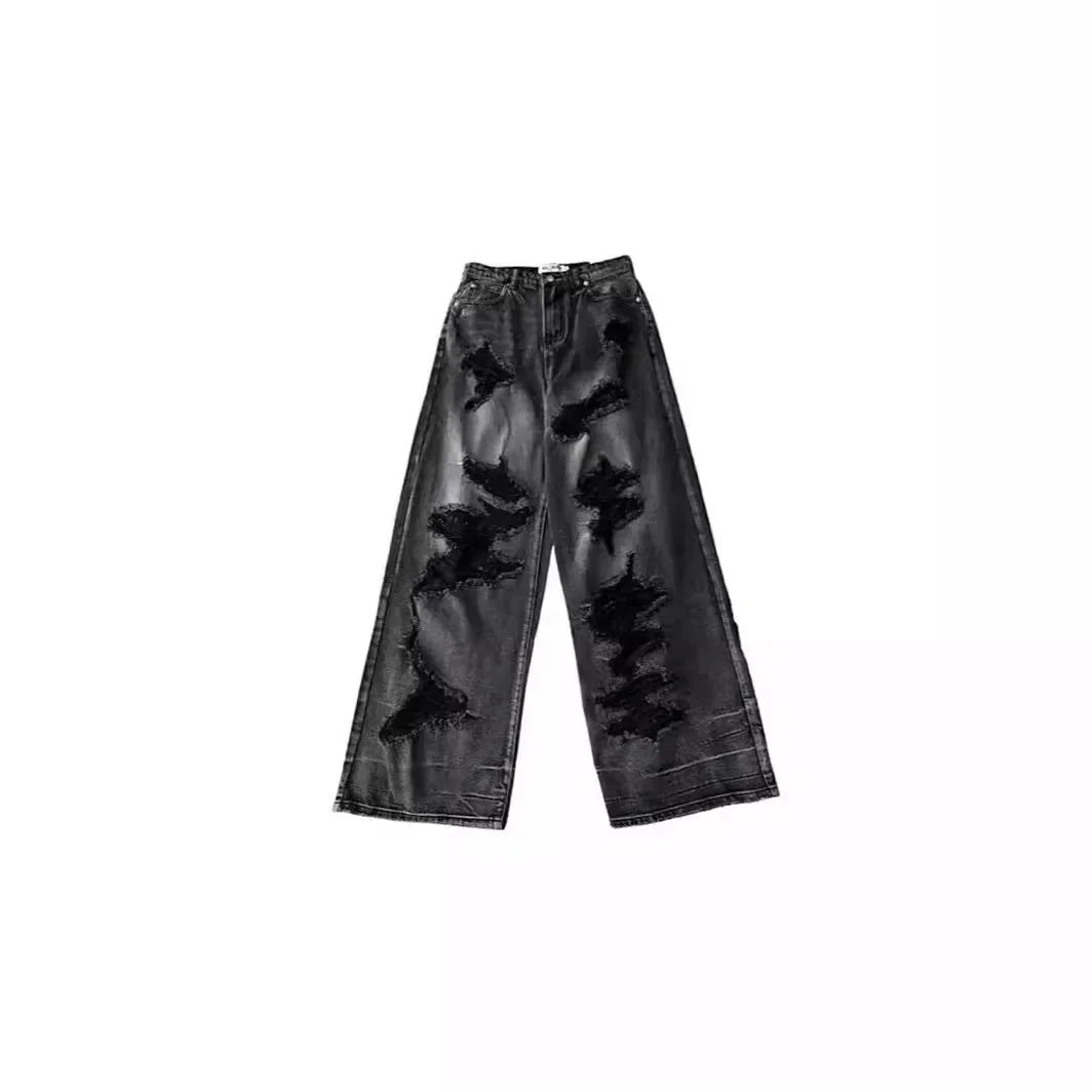 Unique Distressed Loose Fit Bell Bottom Jeans for Women