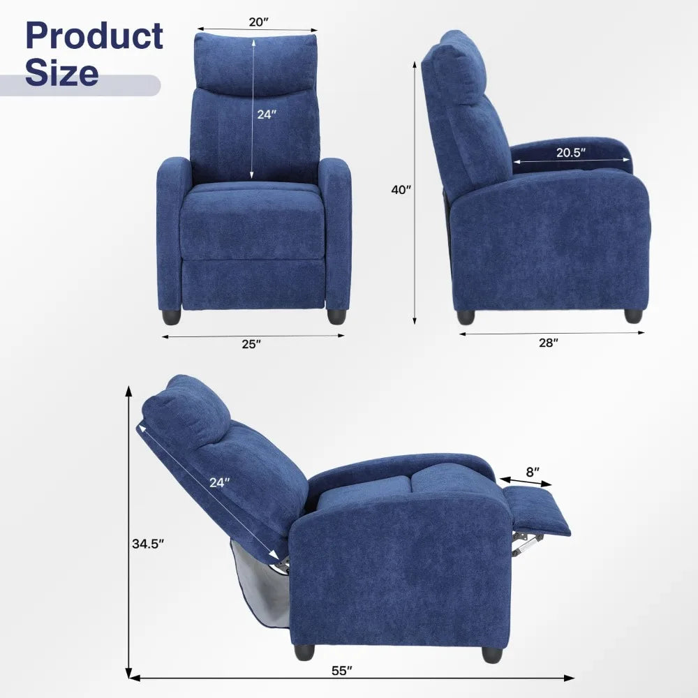 Linen Upholstered Luxurious Recliner Chair With Adjustable Backrest And Footrest