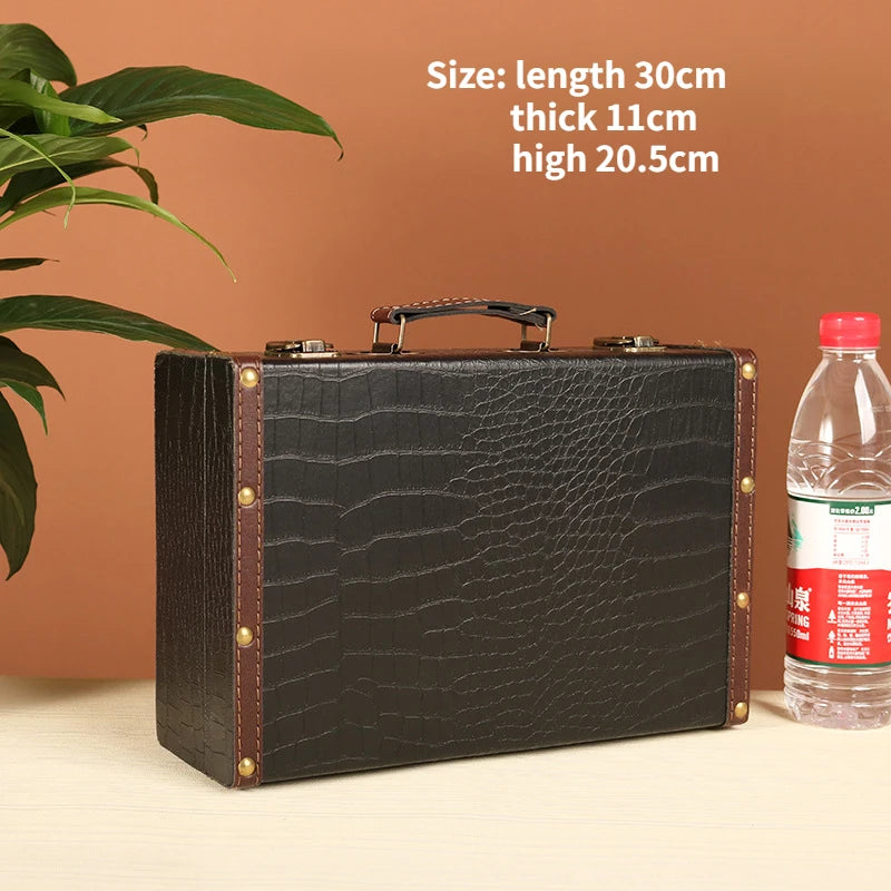 Retro Suitcase Desktop Sundries Document Storage Box Jewelry Treasure Box Wooden Photography Decoration Storage Box