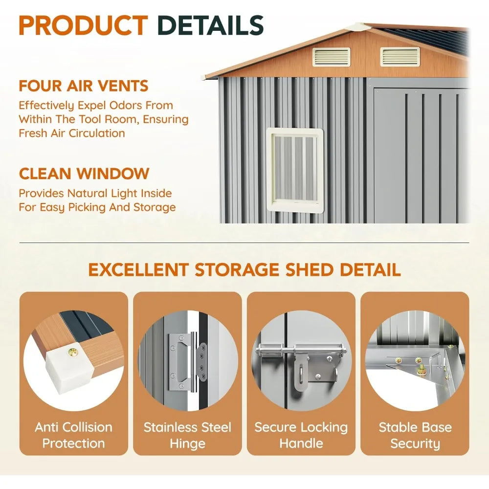 MultiUse Steel Garden Shed With Lockable Doors And Window Vent
