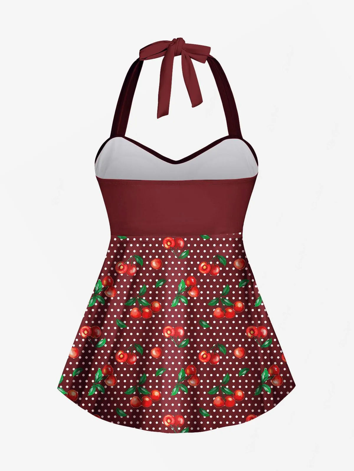 Retro Cherry Dots Print Halter Tankini Swimsuit for Women