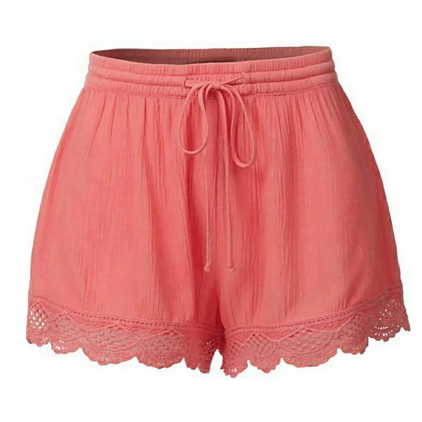 Ruffle Hem Casual Shorts for Women with Drawstring Closure