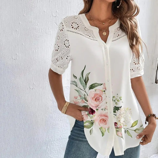 Icevoolen Temperament Casual Lace Women Shirt Loose Blouse