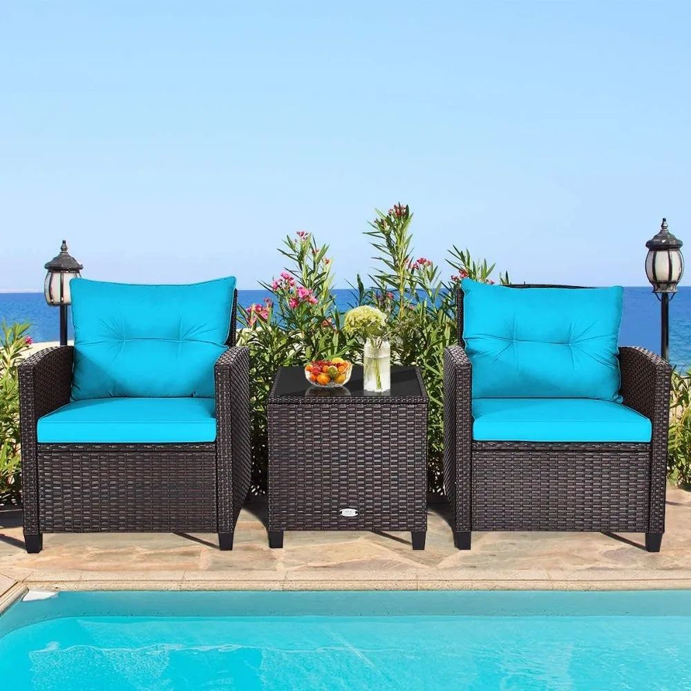 Patio Conversation Set with Washable Cushions and Coffee Table