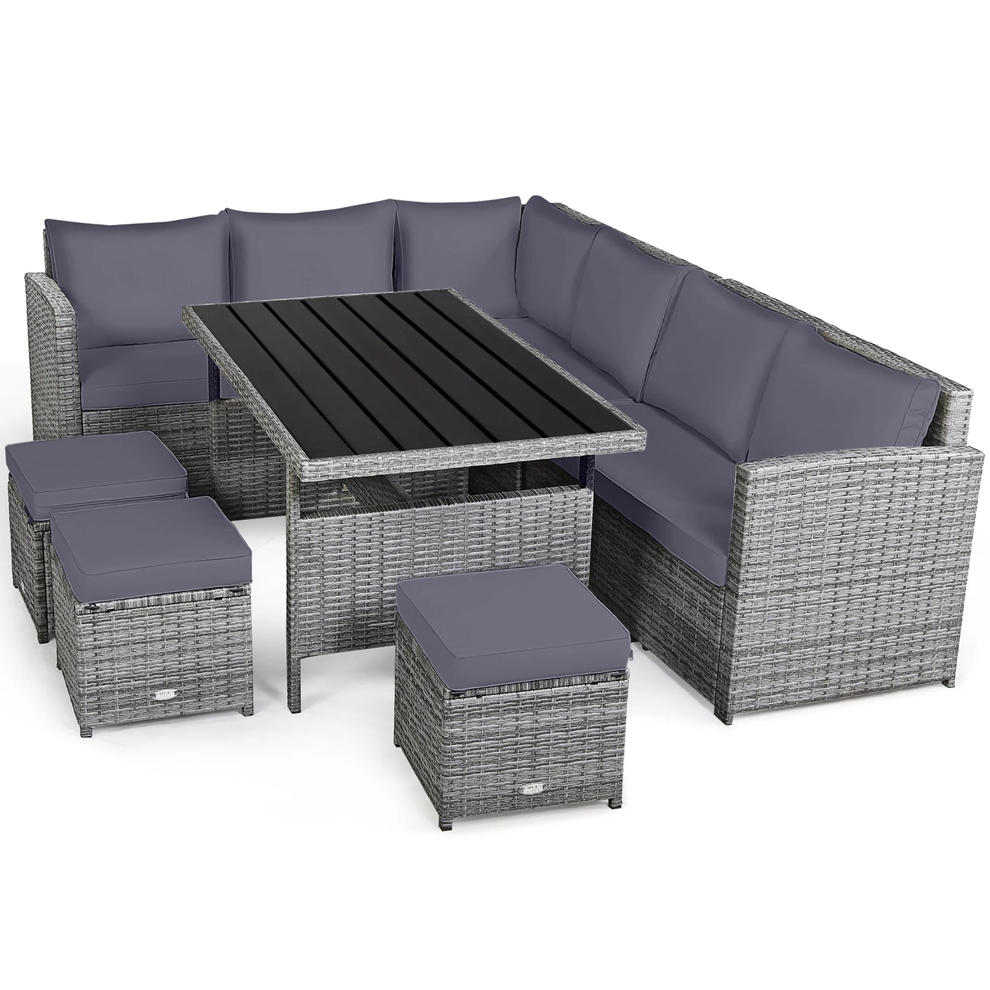 Homasis 7 Piece Patio Rattan Dining Set With Sectional Sofa