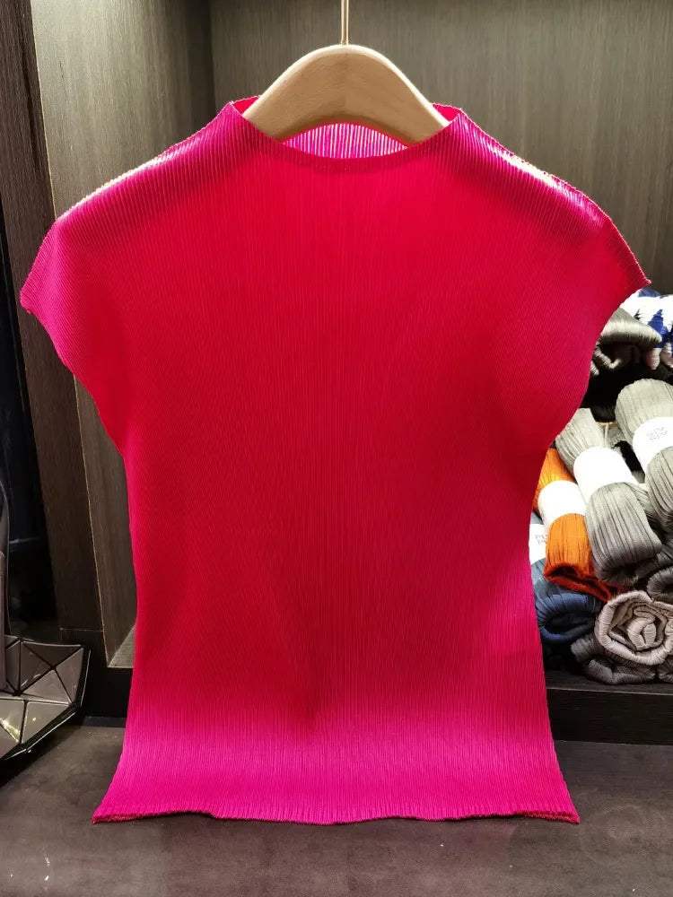 YUDXCN Women Pleated Top with Stand Up Collar