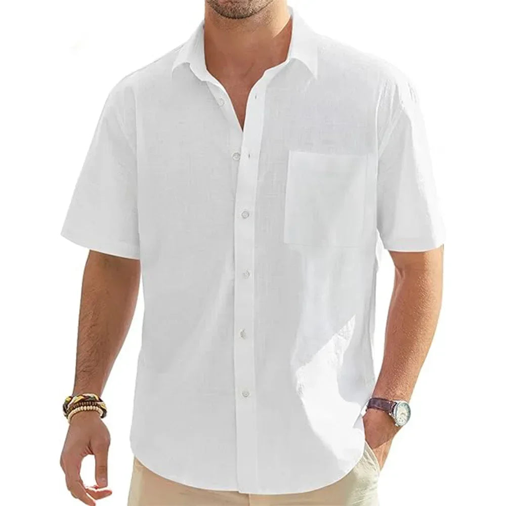 Men's Casual Cotton Linen Short Sleeve Shirts for Summer