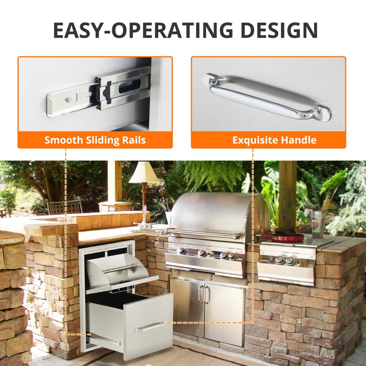 Stainless Steel Outdoor Kitchen Drawers with Paper Towel Holder