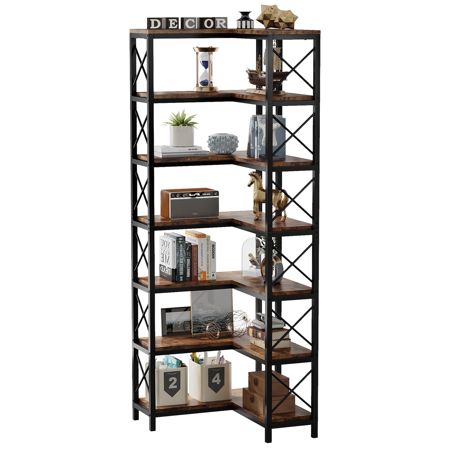 Tribesigns 7 Tier Corner Bookshelf Modern Wood Display Rack