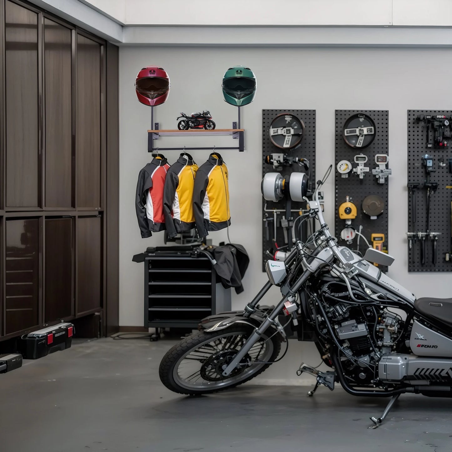 Wooden Motorcycle Helmet Holder with Five Hooks Storage Rack