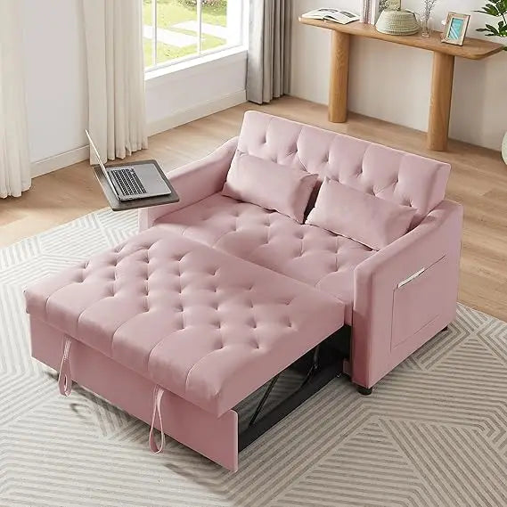 Modern 3-in-1 Convertible Sofa Bed with Swivel Side Table