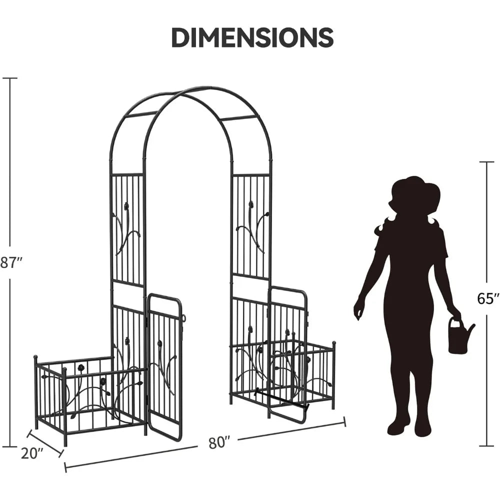Garden Arbor With Gate And Planter Boxes For Climbing