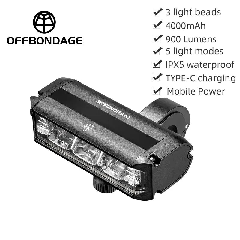OFFBONDAGE Front Bicycle Light USB Rechargeable IPX5 Waterproof