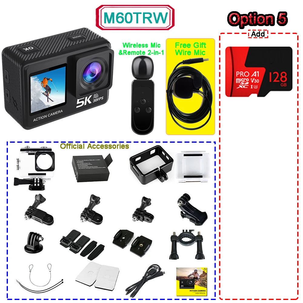 5K Action Camera with Dual Screen and Waterproof Design