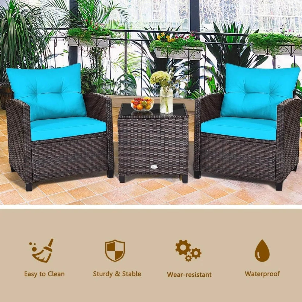 Patio Conversation Set with Washable Cushions and Coffee Table