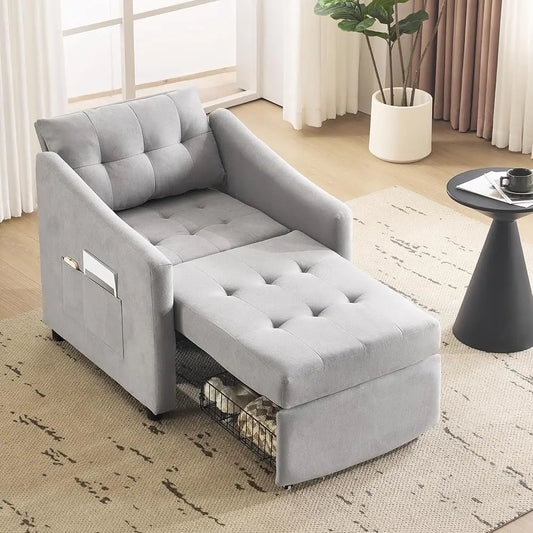 Convertible Sleeper Sofa Chair Bed with Storage and Pillow
