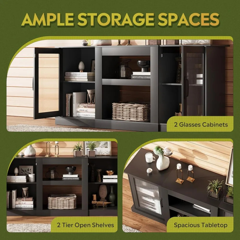 Contemporary TV Console With Multifunctional Storage Shelves And EntertainmentHub