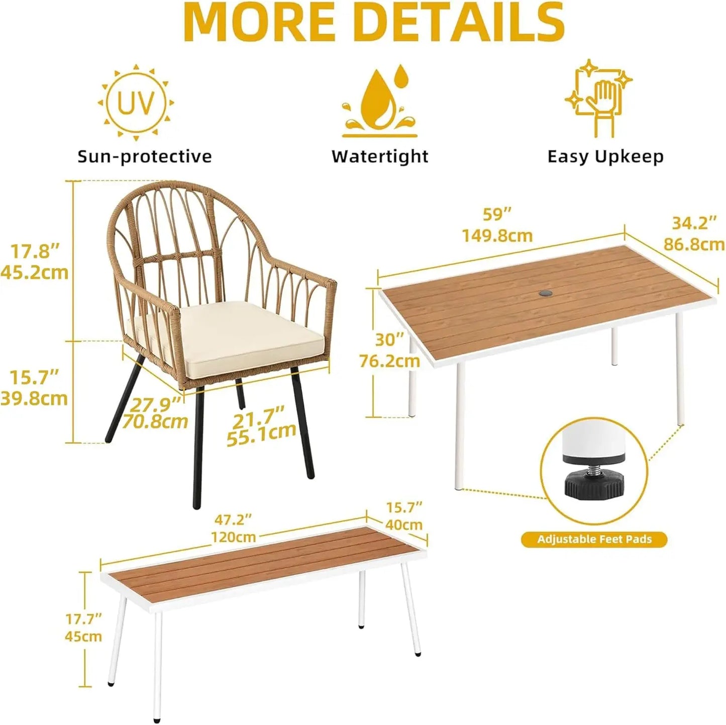Folded Outdoor Dining Set For 6 With Wicker Table Chairs