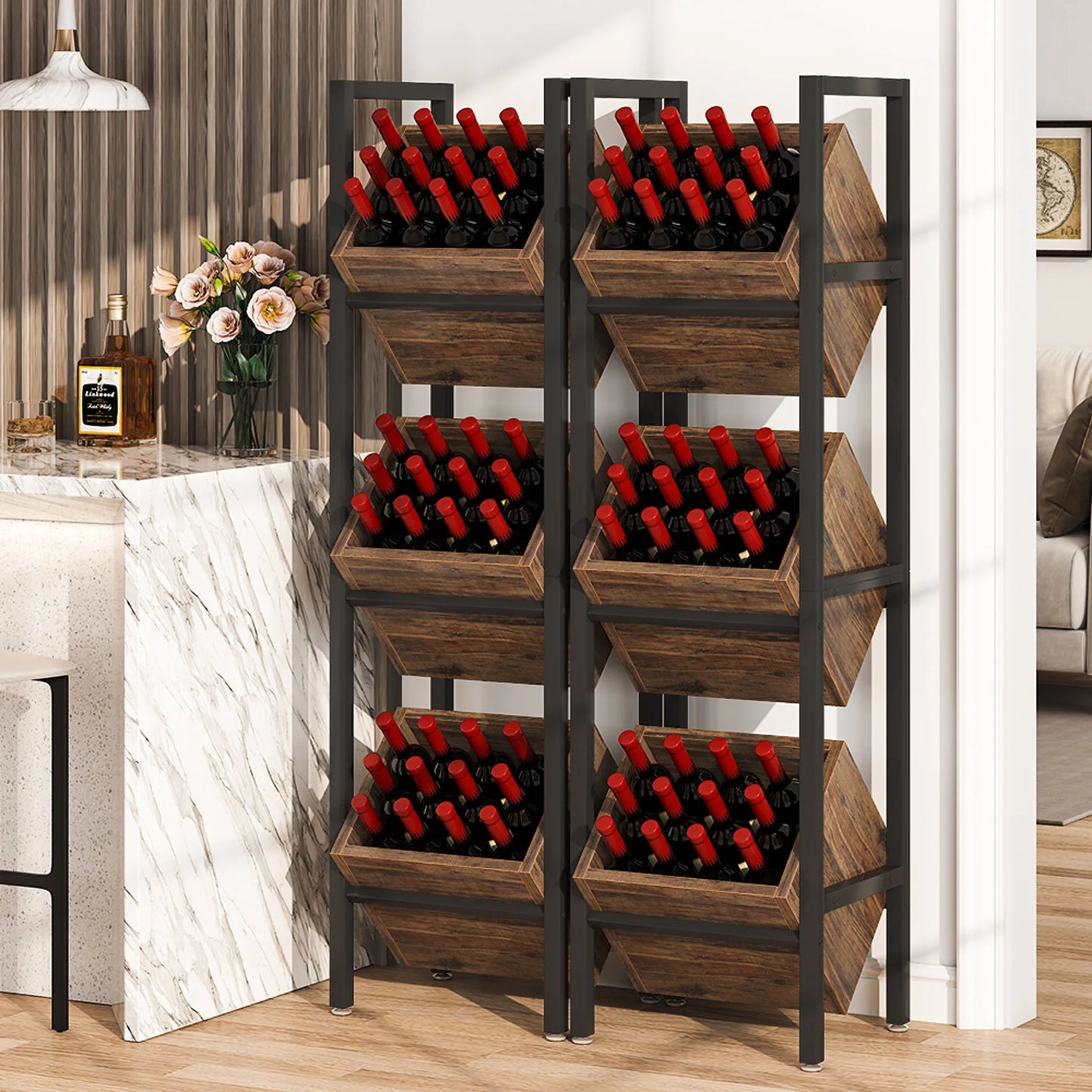 Tribesigns Freestanding Wood Wine Rack 3 Tier Display Shelf