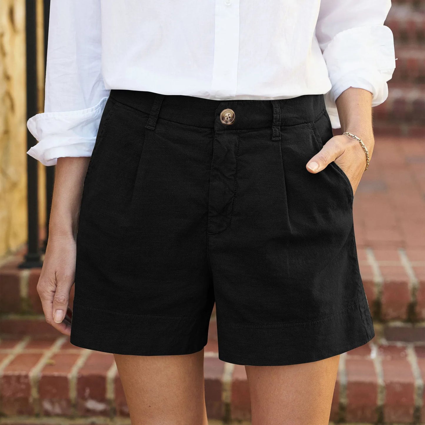 Cotton Linen High Waist Shorts for Women